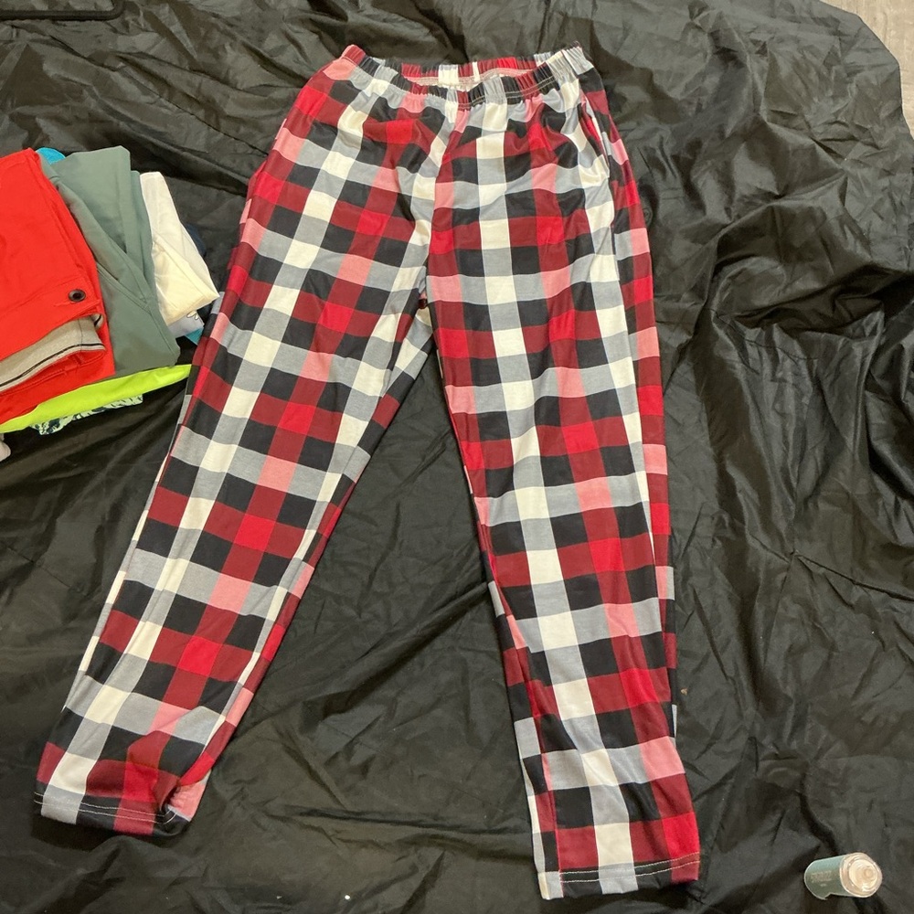 Women's Red and Black Plaid Straight Leg Pants